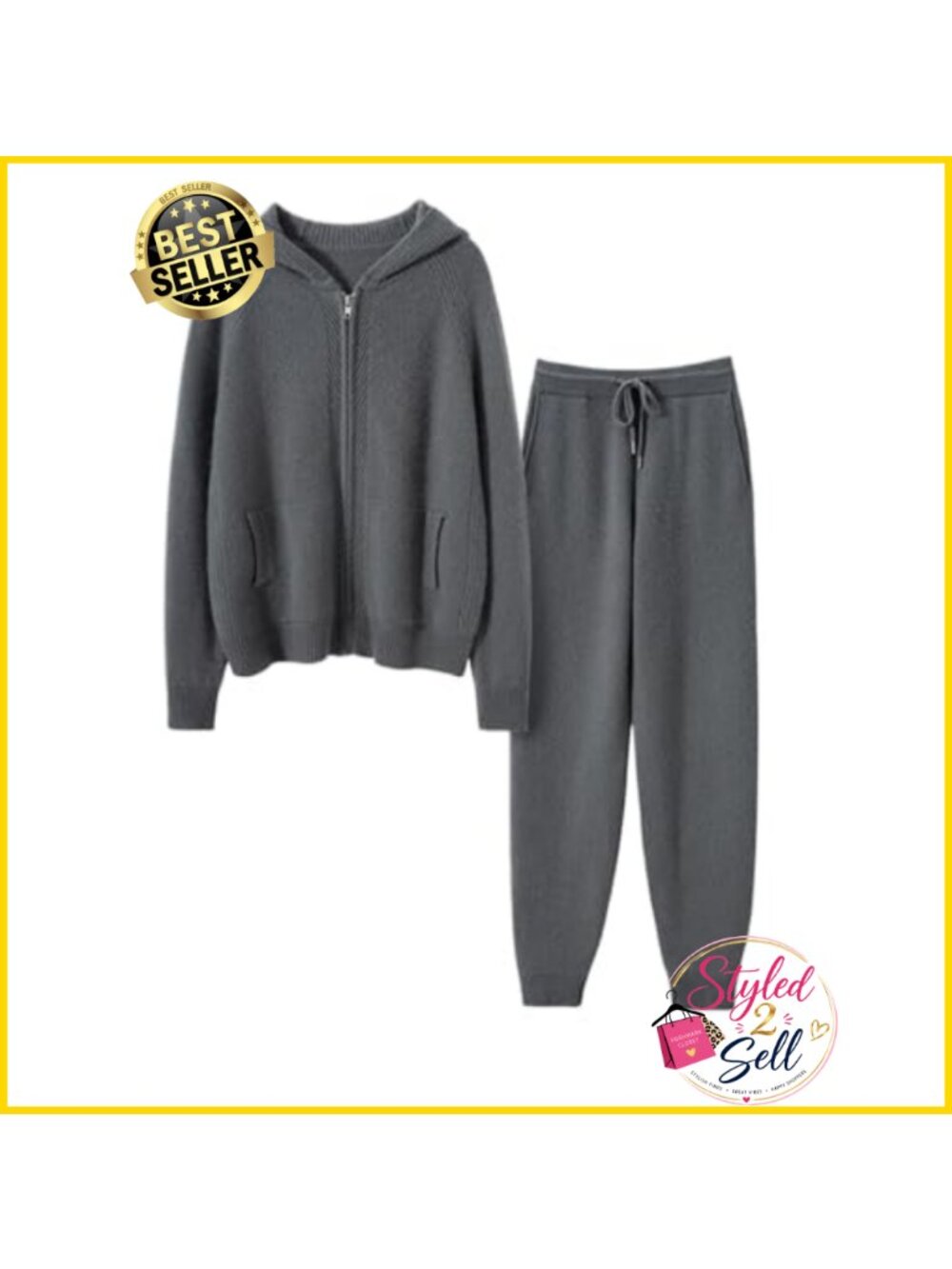 Women's Cashmere and Wool Blend 2-Piece Hoodie and Pants Set